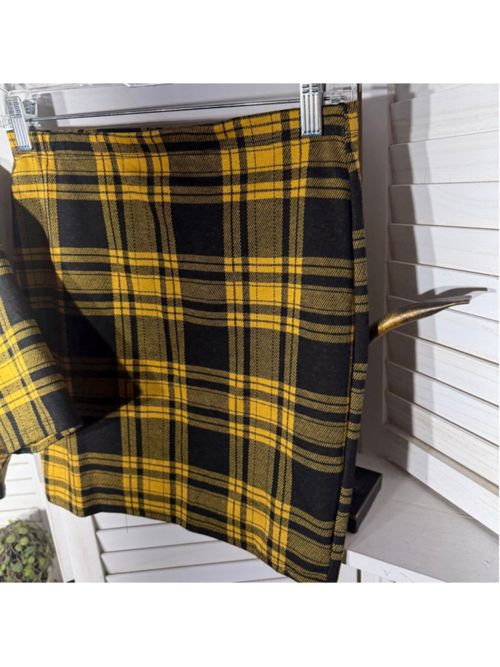 Vintage Y2K school girl style yellow black plaid mini skirt top set sz M - Picture 12 of 13